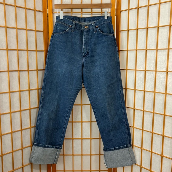• vintage retro long wranglers dark wash jeans • - Picture 4 of 12